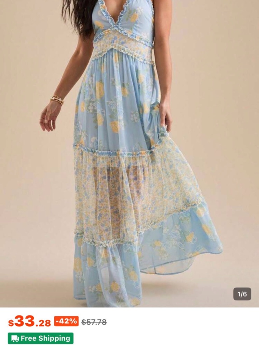 SHEIN Light Blue and Yellow Floral Maxi Dress